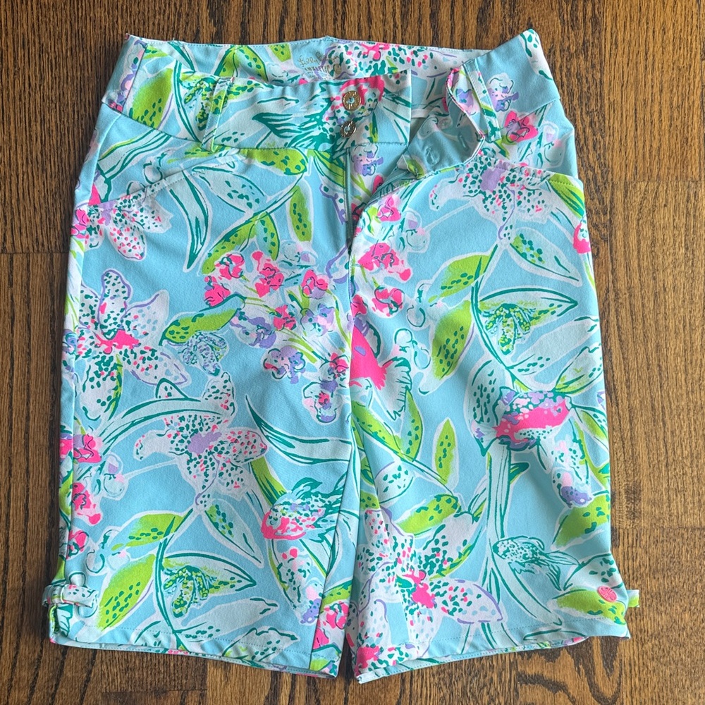 Lilly Pulitzer Turquoise Floral Button-Front Shorts